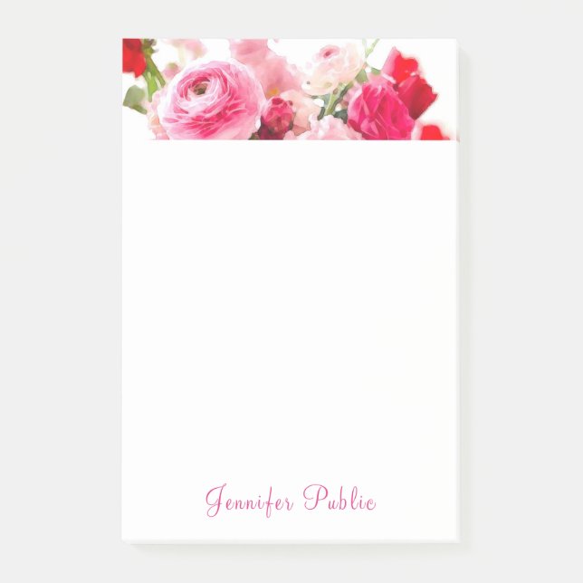 Bloco De Notas Modelo Floral Rosas Aquarela Nome Letra Manual (Frente)