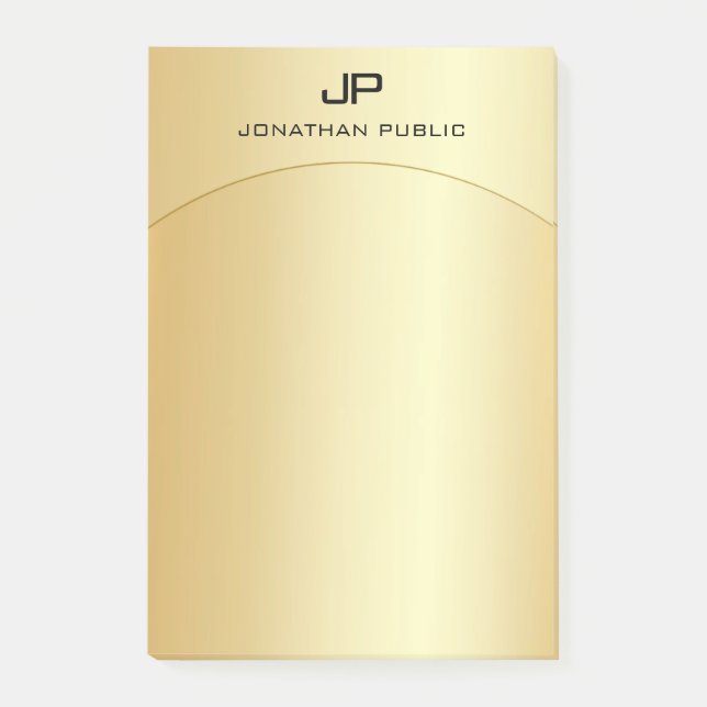 Bloco De Notas Modelo Moderno Monograma, Elegante Dourado (Frente)