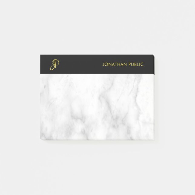 Bloco De Notas Modelo Personalizado Mármore Branco Dourado Preto (Frente)
