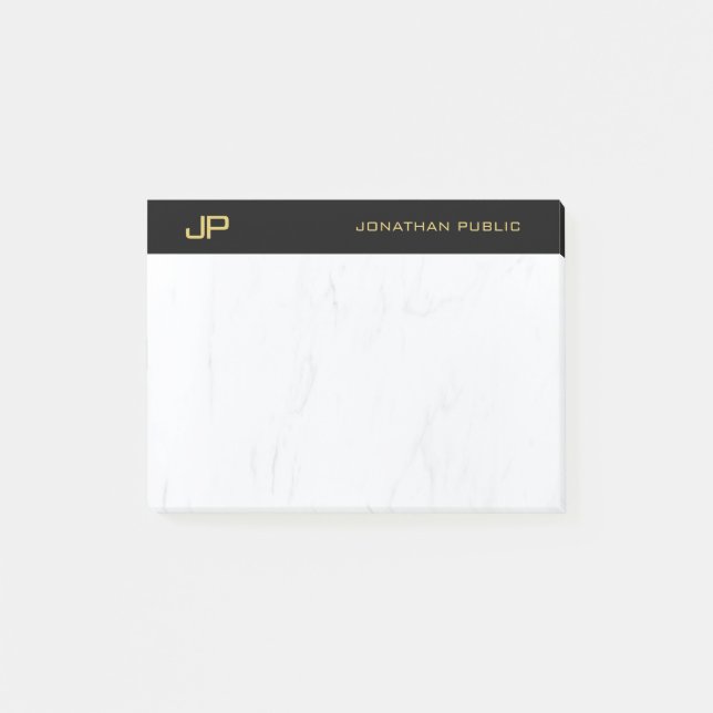 Bloco De Notas Modelo Simples de Mármore Preto Dourado Monograma  (Frente)