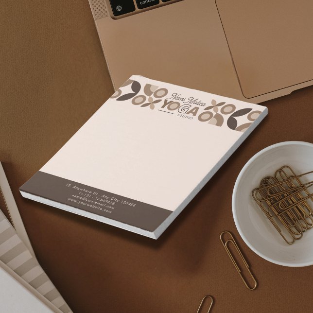 Bloco De Notas Modern Beige Brown Geométrico Pattern Yoga Studio (Criador carregado)