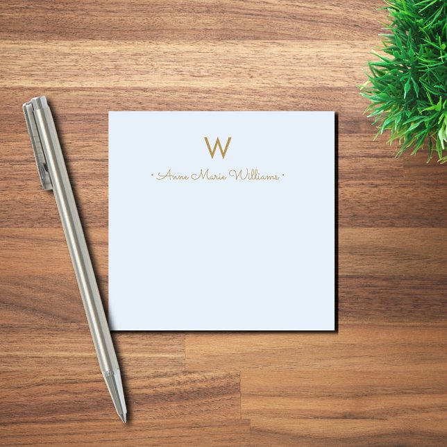 Bloco De Notas Modern Blue Gold Script Monogram (Criador carregado)