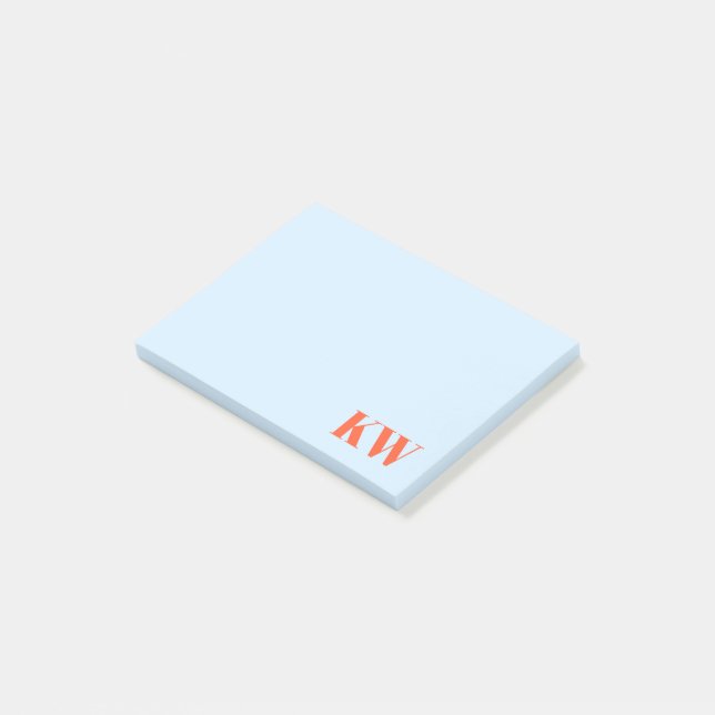 Bloco De Notas Modern Blue Orange Monogram Initials Personalized (Inclinado)