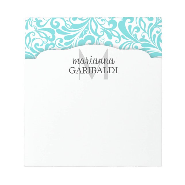 Bloco De Notas Modern Damask Aqua Personalizado (Frente)
