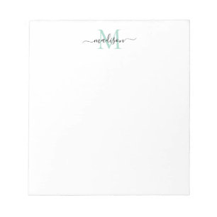 Bloco De Notas Modern Girly Chic Script Monograma Mint Green Teal