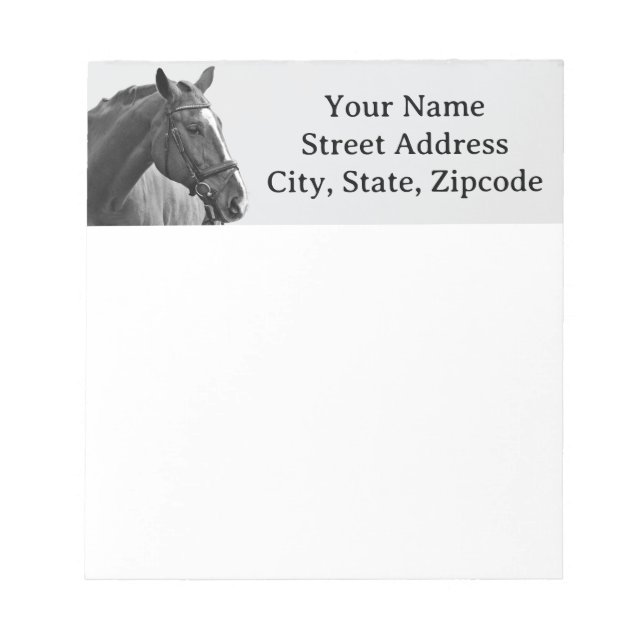 Bloco De Notas Modern Horse Black and White Equestrian (Frente)