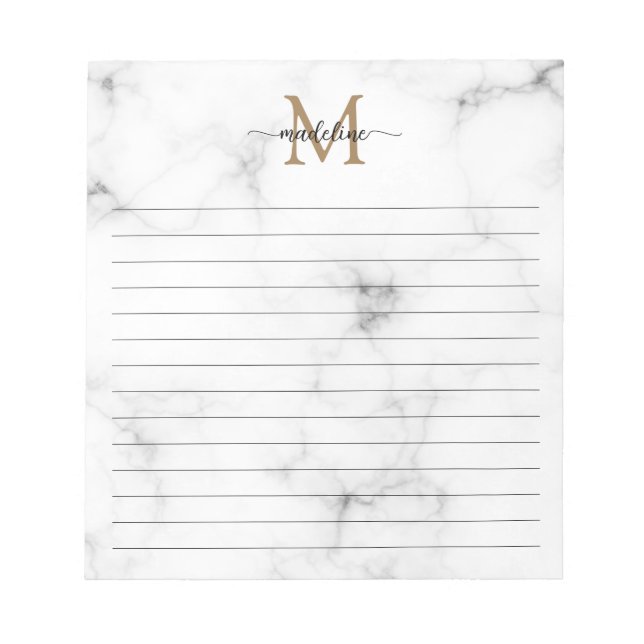 Bloco De Notas Modern Marble Gold Girly Script Monogram Lined (Frente)