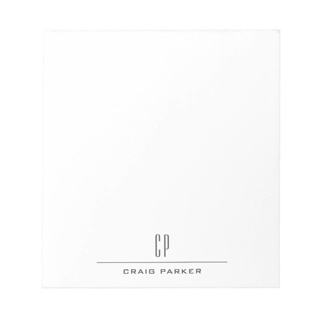Bloco De Notas Modern Monogram Name Professional Plain Minimalist (Frente)