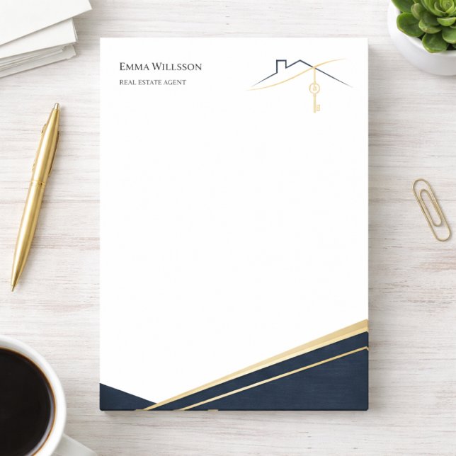 Bloco De Notas Modern Navy Gold Luxury Realtor estate Agent (Criador carregado)
