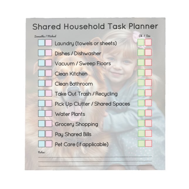 Bloco De Notas Modern Photo Shared Household Tasks Planner (Frente)
