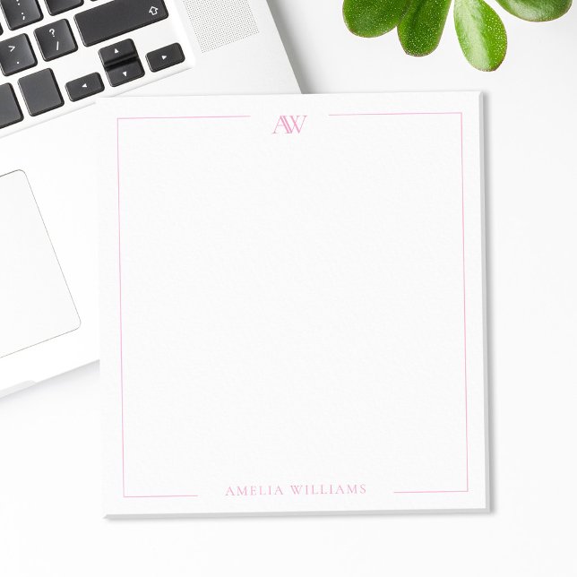 Bloco De Notas Modern Pink Minimalist Elegant Monogram (Criador carregado)