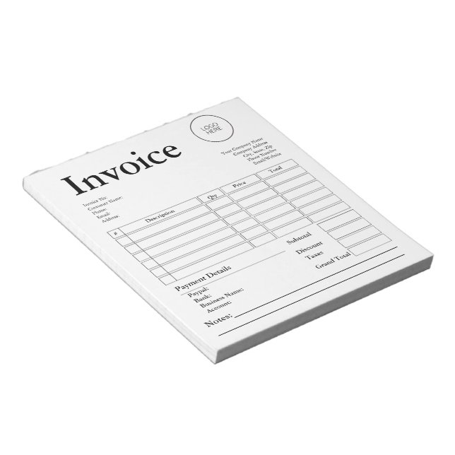 Bloco De Notas Modern Small Business Invoice Sales Receipt (Inclinado)