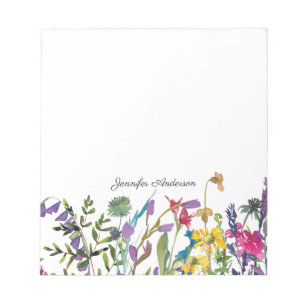Bloco De Notas Modern Watercolor Floral Selvagens Personalizam