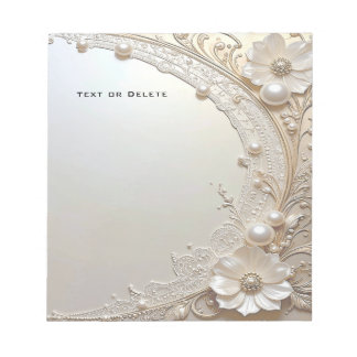 Bloco De Notas Modern White Flowers Pearls Notepad