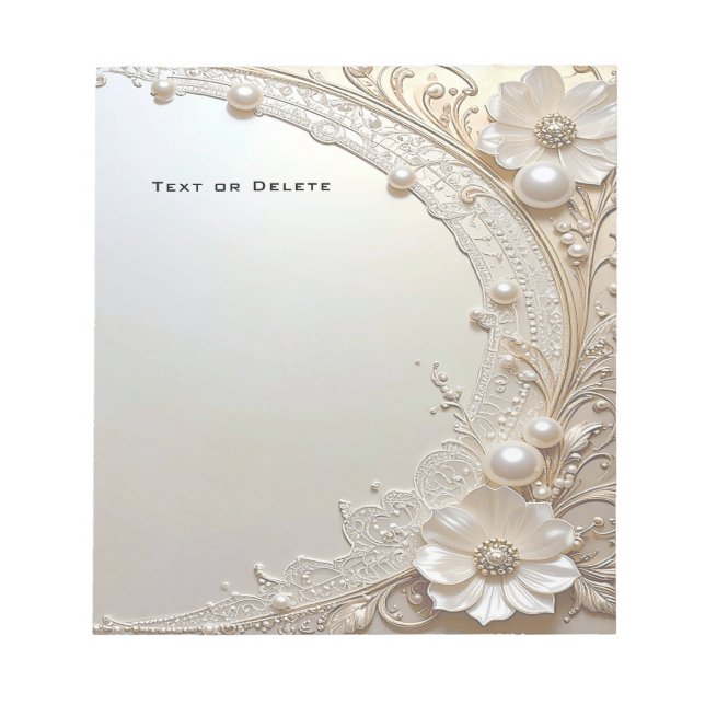Bloco De Notas Modern White Flowers Pearls Notepad (Frente)