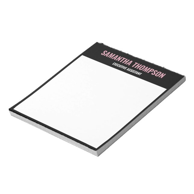 Bloco De Notas Moderno Chic Rosa, Branco & Preto (Invertido)