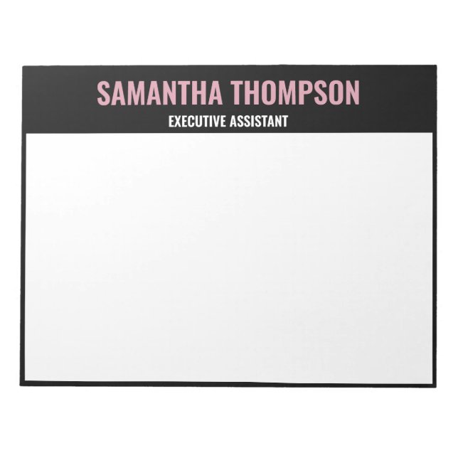 Bloco De Notas Moderno Chic Rosa, Branco & Preto (Frente)