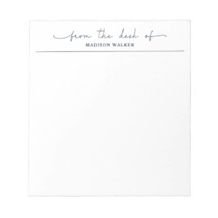 Bloco De Notas Moderno 'Da Mesa De' Azul Marinho Elegante Script