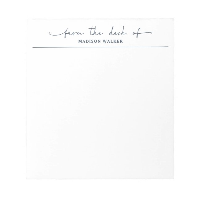 Bloco De Notas Moderno 'Da Mesa De' Azul Marinho Elegante Script (Frente)