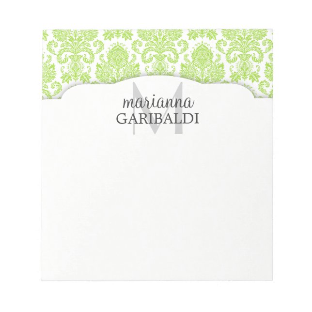 Bloco De Notas Moderno Damask Green Personalizado (Frente)