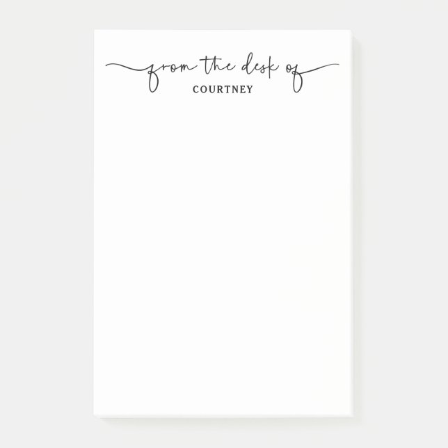 Bloco De Notas Moderno do Desk Of Preto Branco Script Swash (Frente)