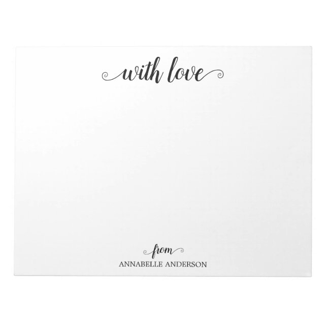 Bloco De Notas Moderno Elegante Na moda preto com amor (Frente)