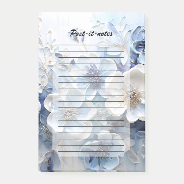 Bloco De Notas Moderno Floral Botânico Azul Branco Elegante (Frente)