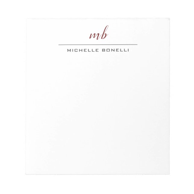 Bloco De Notas Moderno Monograma Profissional Simples Minimalista (Frente)