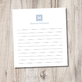 Bloco De Notas  Moderno Monograma Tendencial Chic Lined Azul Empo