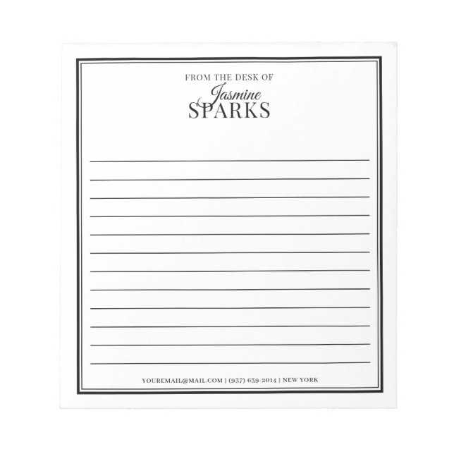 Bloco De Notas Moderno personalizado da mesa de nome preto alinha (Frente)