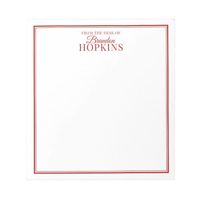 Bloco De Notas Moderno simples da mesa do vermelho-script (Frente)