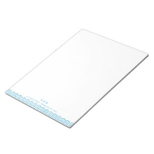 Bloco De Notas Moderno Simples Formal Azul 3 Monograma Borda Onda