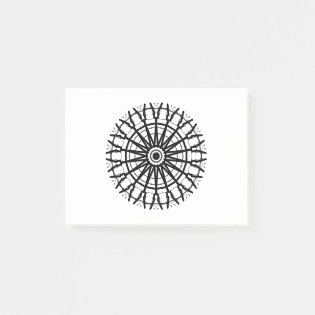 Bloco De Notas MODERNO _UM CÍRCULO ROSA caleidoscópio _COR _PRETO (Frente)