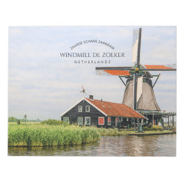 Bloco De Notas Moinho de vento de Zaanse Schans Aquarela Patrimôn