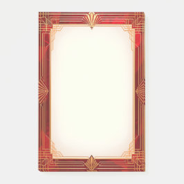 Bloco De Notas Moldura Art Déco Dourada sobre Vermelho