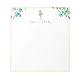 Bloco De Notas Moldura Bege Arenosa Floral Botânica Cavalo-Marinh