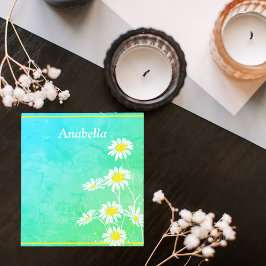 Bloco De Notas Moldura de flor margarida em fundo verde e amarelo