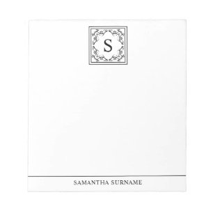 Bloco De Notas Moldura Decorativa Preto e Branco com Monograma Pe