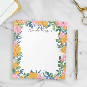 Bloco De Notas Moldura Floral Rosa e Amarela Moderna e Luxuriante