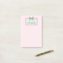 Bloco De Notas Moldura Rosa e Azul Com Laço de Gingham Verde