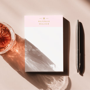 Bloco De Notas Monogram Blush Pink Elegant Gold Minimalist