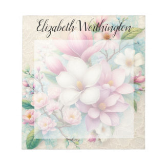 Bloco De Notas Monogram lace floral pink purple magnolia flower