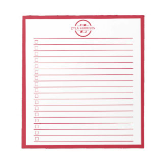 Bloco De Notas Monogram Minimalist Red Name To Do List