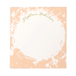 Bloco De Notas Monogram Name Peach Gold Splattered Stylish Modern