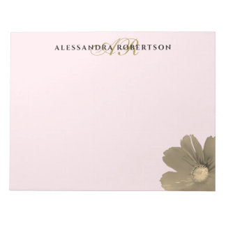Bloco De Notas Monogram Pastel Pink Gold Watercolor Wildflower