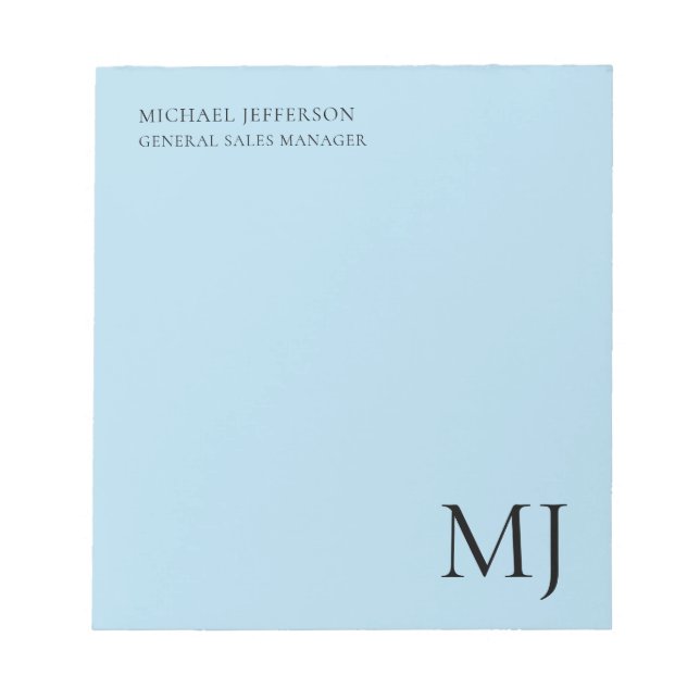 Bloco De Notas Monogram Plain Blue Trendy Business (Frente)