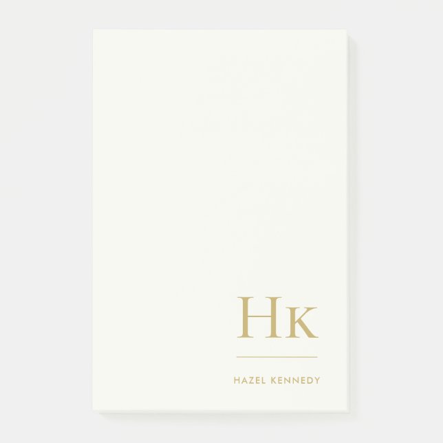 Bloco De Notas Monogram Simple Modern Ivory Gold Monogrammed (Frente)