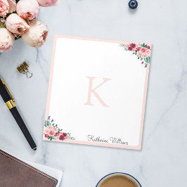 Bloco De Notas Monograma Aquarela Boho Rosa Brilhante Rosa