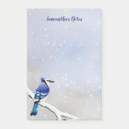 Bloco De Notas Monograma Aquarela Inverno Pássaro Azul