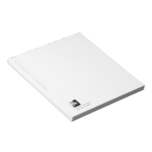 Bloco De Notas Monograma Artístico Nome Preto Único Elegante (Inclinado)